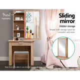 darrahopens Furniture > Living Room Artiss Dressing Table Mirror Stool Mirror Jewellery Cabinet Makeup Storage Wood