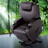 darrahopens Furniture > Living Room Artiss Electric Recliner Lift Chair Massage Armchair Heating PU Leather Brown