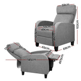 darrahopens Furniture > Living Room Artiss Fabric Reclining Armchair - Grey
