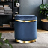 darrahopens Furniture > Living Room Artiss Foot Stool Round Velvet Ottoman Foot Rest Pouf Padded Seat Footstool Navy