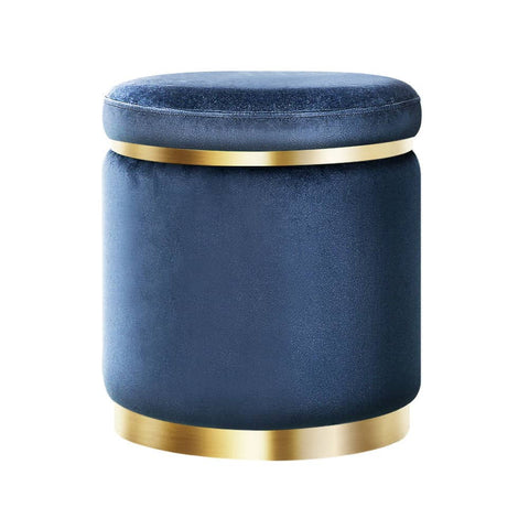 darrahopens Furniture > Living Room Artiss Foot Stool Round Velvet Ottoman Foot Rest Pouf Padded Seat Footstool Navy
