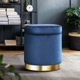 darrahopens Furniture > Living Room Artiss Foot Stool Round Velvet Storage Ottoman Foot Rest Pouffe Footstool Navy