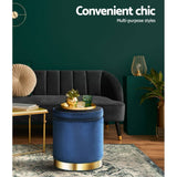 darrahopens Furniture > Living Room Artiss Foot Stool Round Velvet Storage Ottoman Foot Rest Pouffe Footstool Navy