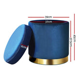darrahopens Furniture > Living Room Artiss Foot Stool Round Velvet Storage Ottoman Foot Rest Pouffe Footstool Navy