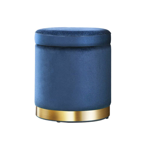 darrahopens Furniture > Living Room Artiss Foot Stool Round Velvet Storage Ottoman Foot Rest Pouffe Footstool Navy