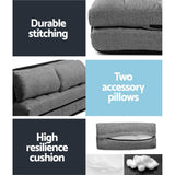 darrahopens Furniture > Living Room Artiss Lounge Sofa Bed 2-seater Floor Folding Fabric Grey