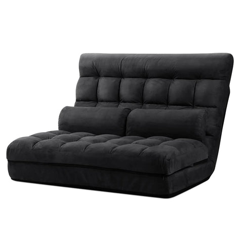 darrahopens Furniture > Living Room Artiss Lounge Sofa Bed 2-seater Floor Folding Suede Charcoal