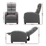 darrahopens Furniture > Living Room Artiss Luxury Recliner Chair Chairs Lounge Armchair Sofa Fabric Cover Grey