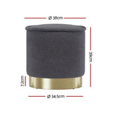 Darrahopens Furniture > Living Room Artiss Ottoman Round Foot Stool Teddy Fabric Foot Rest Padded Seat Charcoal