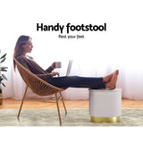 Darrahopens Furniture > Living Room Artiss Ottoman Round Foot Stool Teddy Fabric Foot Rest Padded Seat White