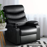 darrahopens Furniture > Living Room Artiss Recliner Chair Armchair Lounge Sofa Chairs Couch Leather Black Tray Table