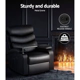 darrahopens Furniture > Living Room Artiss Recliner Chair Armchair Lounge Sofa Chairs Couch Leather Black Tray Table
