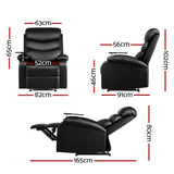 darrahopens Furniture > Living Room Artiss Recliner Chair Armchair Lounge Sofa Chairs Couch Leather Black Tray Table
