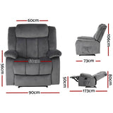 Darrahopens Furniture > Living Room Artiss Recliner Chair Electric Massage Chair Velvet Lounge Sofa Heated Grey