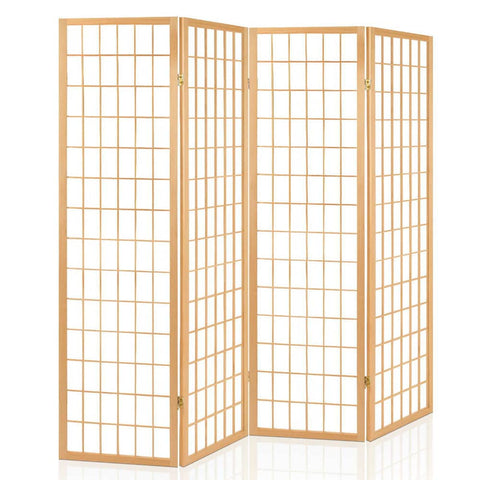 darrahopens Furniture > Living Room Artiss Room Divider Screen Wood Timber Dividers Fold Stand Wide Beige 4 Panel