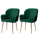 Darrahopens Furniture > Living Room Artiss  Set of 2 Kynsee Dining Chair Armchair Cafe Chair Upholstered Velvet Green