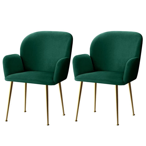 Darrahopens Furniture > Living Room Artiss  Set of 2 Kynsee Dining Chair Armchair Cafe Chair Upholstered Velvet Green