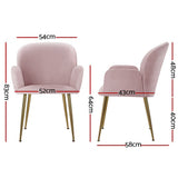Darrahopens Furniture > Living Room Artiss  Set of 2 Kynsee Dining Chairs Armchair Cafe Chair Upholstered Velvet Pink