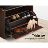 darrahopens Furniture > Living Room Artiss Shoe Cabinet Bench Shoes Storage Rack Organiser Drawer 15 Pairs Walnut