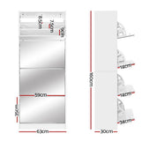 darrahopens Furniture > Living Room Artiss Shoe Cabinet Mirror Shoes Storage Rack Organiser 60 Pairs Cupboard Shelf