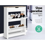 darrahopens Furniture > Living Room Artiss Shoe Cabinet Rack Storage Organiser Cupboard Shelf Drawer 16 Pairs White