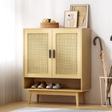 Darrahopens Furniture > Living Room Artiss Shoe Cabinet Rattan Shoes Storage Rack Organiser Wooden Cupboard Shelf