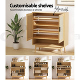 Darrahopens Furniture > Living Room Artiss Shoe Cabinet Rattan Shoes Storage Rack Organiser Wooden Cupboard Shelf