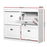 darrahopens Furniture > Living Room Artiss Shoe Cabinet Shoes Storage Rack Organiser White Shelf Drawer Cupboard 24 Pairs