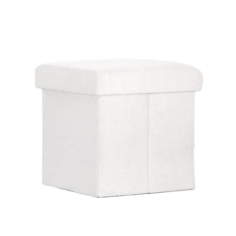 Darrahopens Furniture > Living Room Artiss Square Foot Stool Teddy Fabric Storage Ottoman Footrest Padded Seat White
