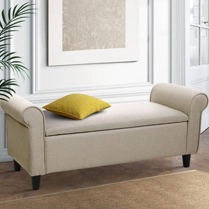darrahopens Furniture > Living Room Artiss Storage Ottoman Blanket Box Linen Fabric Arm Foot Stool Couch Chest Large
