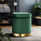 darrahopens Furniture > Living Room Artiss Storage Ottoman Foot Stool Round Velvet Foot Rest Pouffe Footstool Green
