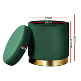 darrahopens Furniture > Living Room Artiss Storage Ottoman Foot Stool Round Velvet Foot Rest Pouffe Footstool Green