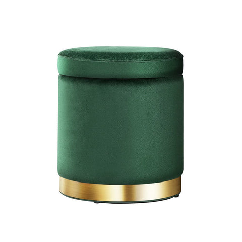 darrahopens Furniture > Living Room Artiss Storage Ottoman Foot Stool Round Velvet Foot Rest Pouffe Footstool Green