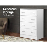 darrahopens Furniture > Living Room Artiss Tallboy 4 Drawers Storage Cabinet - White