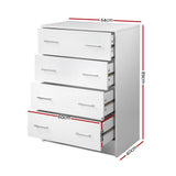 darrahopens Furniture > Living Room Artiss Tallboy 4 Drawers Storage Cabinet - White