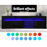 darrahopens Furniture > Living Room Artiss TV Cabinet Entertainment Unit Stand RGB LED Gloss 3 Doors 180cm Black