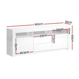 darrahopens Furniture > Living Room Artiss TV Cabinet Entertainment Unit Stand RGB LED Gloss Drawers 160cm White