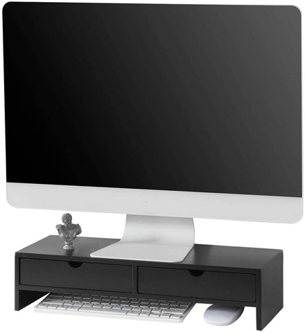 darrahopens Furniture > Living Room Black Monitor Stand Desk Organizer with 2 Drawers