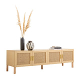 darrahopens Furniture > Living Room Casa Decor Santiago Rattan Entertainment Unit TV Stand Cabinet Storage Oak