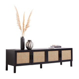 darrahopens Furniture > Living Room Casa Decor Tulum Rattan Entertainment Unit TV Stand Cabinet Storage Black