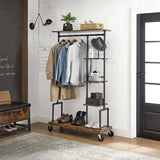 darrahopens Furniture > Living Room Clothing Garment Rack on Wheels with 5-Tier, Industrial Pipe Style, Rustic Brown