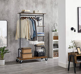 darrahopens Furniture > Living Room Clothing Garment Rack on Wheels with 5-Tier, Industrial Pipe Style, Rustic Brown