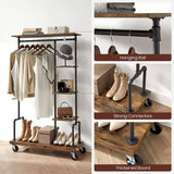 darrahopens Furniture > Living Room Clothing Garment Rack on Wheels with 5-Tier, Industrial Pipe Style, Rustic Brown