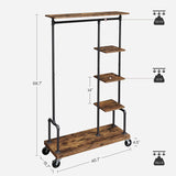 darrahopens Furniture > Living Room Clothing Garment Rack on Wheels with 5-Tier, Industrial Pipe Style, Rustic Brown