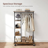 darrahopens Furniture > Living Room Clothing Garment Rack on Wheels with 5-Tier, Industrial Pipe Style, Rustic Brown