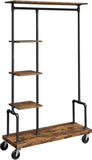 darrahopens Furniture > Living Room Clothing Garment Rack on Wheels with 5-Tier, Industrial Pipe Style, Rustic Brown