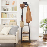 darrahopens Furniture > Living Room Coat Rack with 3 Shelves with Hooks Rustic Brown and Black