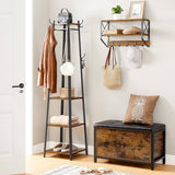 darrahopens Furniture > Living Room Coat Rack with 3 Shelves with Hooks Rustic Brown and Black