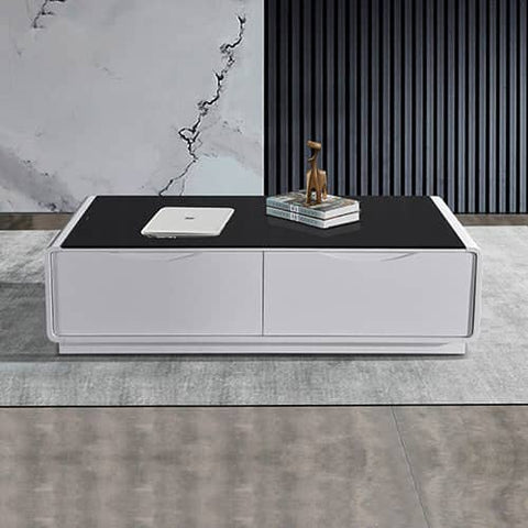 darrahopens Furniture > Living Room Coffee Table High Gloss Finish MDF Black & White Colour with 2 Drawers Storage