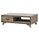 darrahopens Furniture > Living Room Coffee Table Solid Wood Acacia & Veneer Frame 2 Drawers Storage Sliver Brush Colour